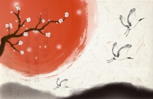 South Korea --- The new year greeting card with crane, tree, and red sun --- Image by © TongRo/TongRo Images/Corbis